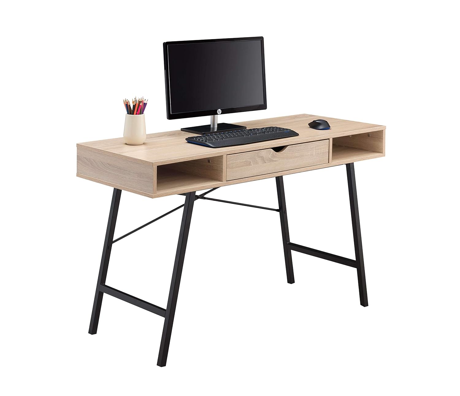 JJS Home Office Writing Desk with Drawers, Modern Computer Study Wooden