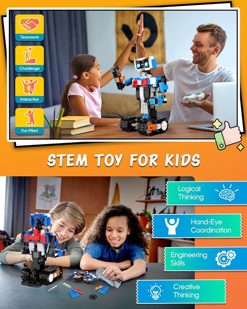 STEM robot building kit with engineering and programming components