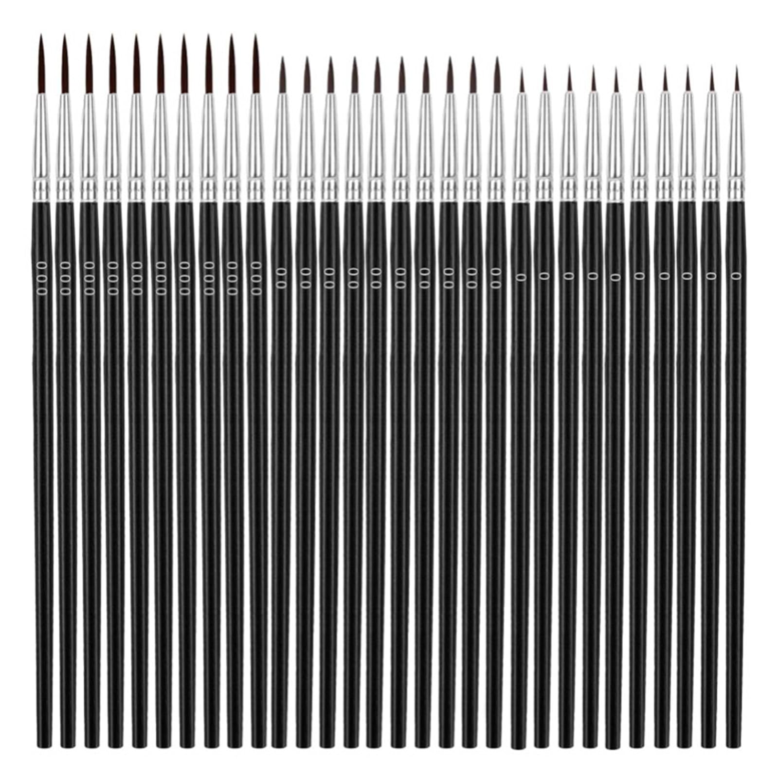 Juego de Pinceles de Pintura con Detalles Finos, 30 Piezas, Pinceles Finos de Nailon, Pinceles Finos en Miniatura para Acuarela, óleo, Acrílico, Uñas, (Negro 000# 00# 0# 10