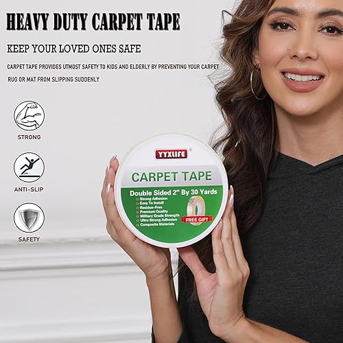 Miniatura 2 de YYXLIFE Cinta adhesiva de doble cara para alfombra, resistente, 2 pulgadas x 30 yardas, cinta adhesiva extraíble multiusos para alfombras de área,