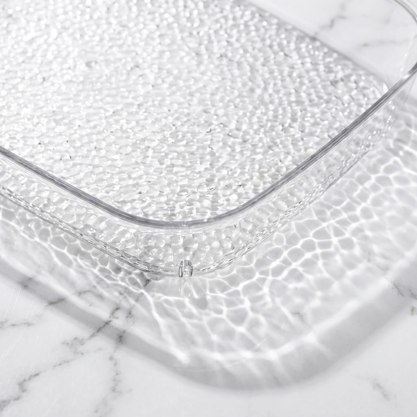 Lyellfe Paquete de 4 bandejas transparentes para servir, 15 x 10 pulgadas de profundidad, a prueba de derrames, mesa de café decorativa, bandeja de perfume para baño, mesa de comedor, armario de