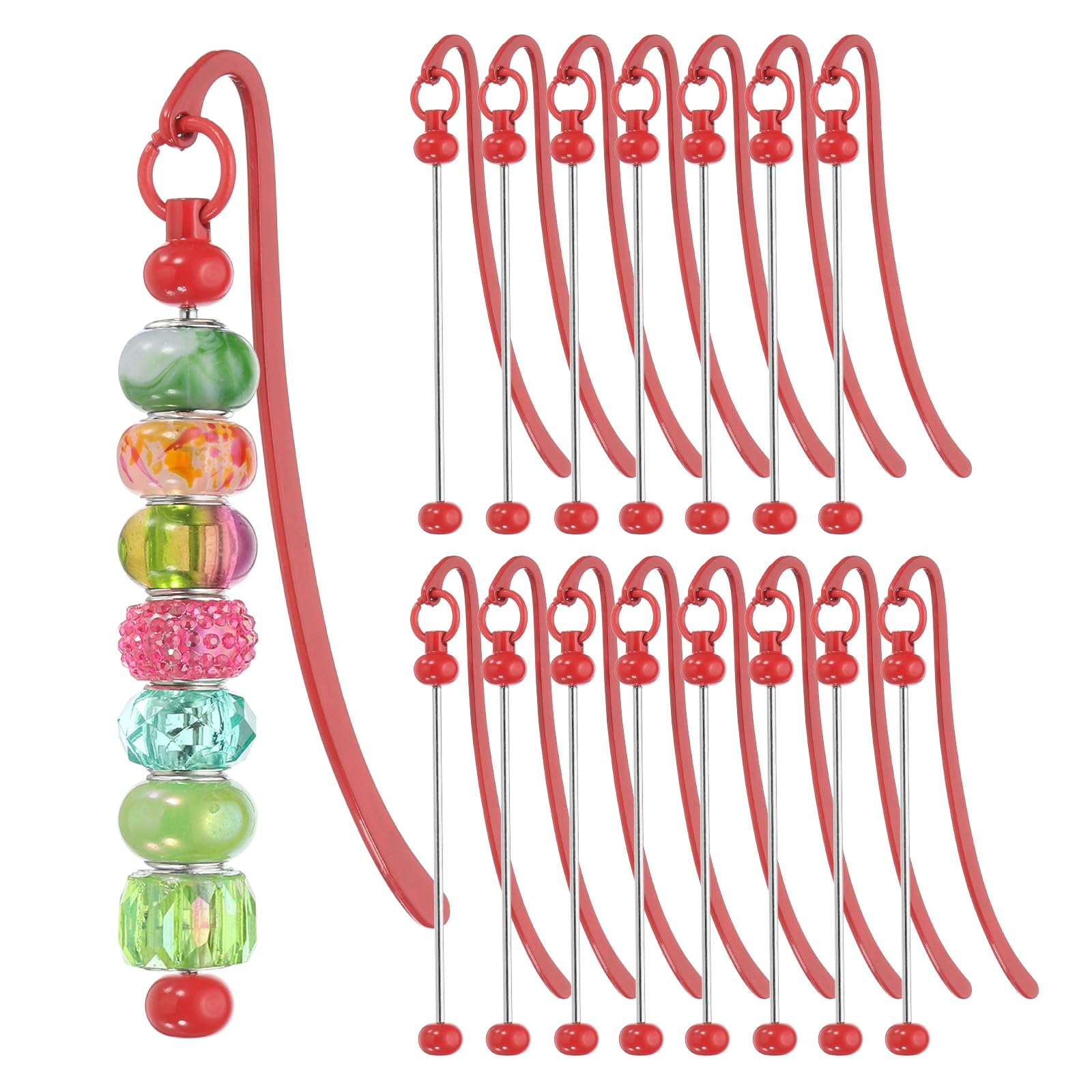 PATIKIL 16 Pcs Beadable Bookmarks, DIY Metal Blank Bar Bookmark Bead Craft Jewelry Pendant Charm Book Mark for Gift Teacher Office Supplies Home Crafts, Bright Red