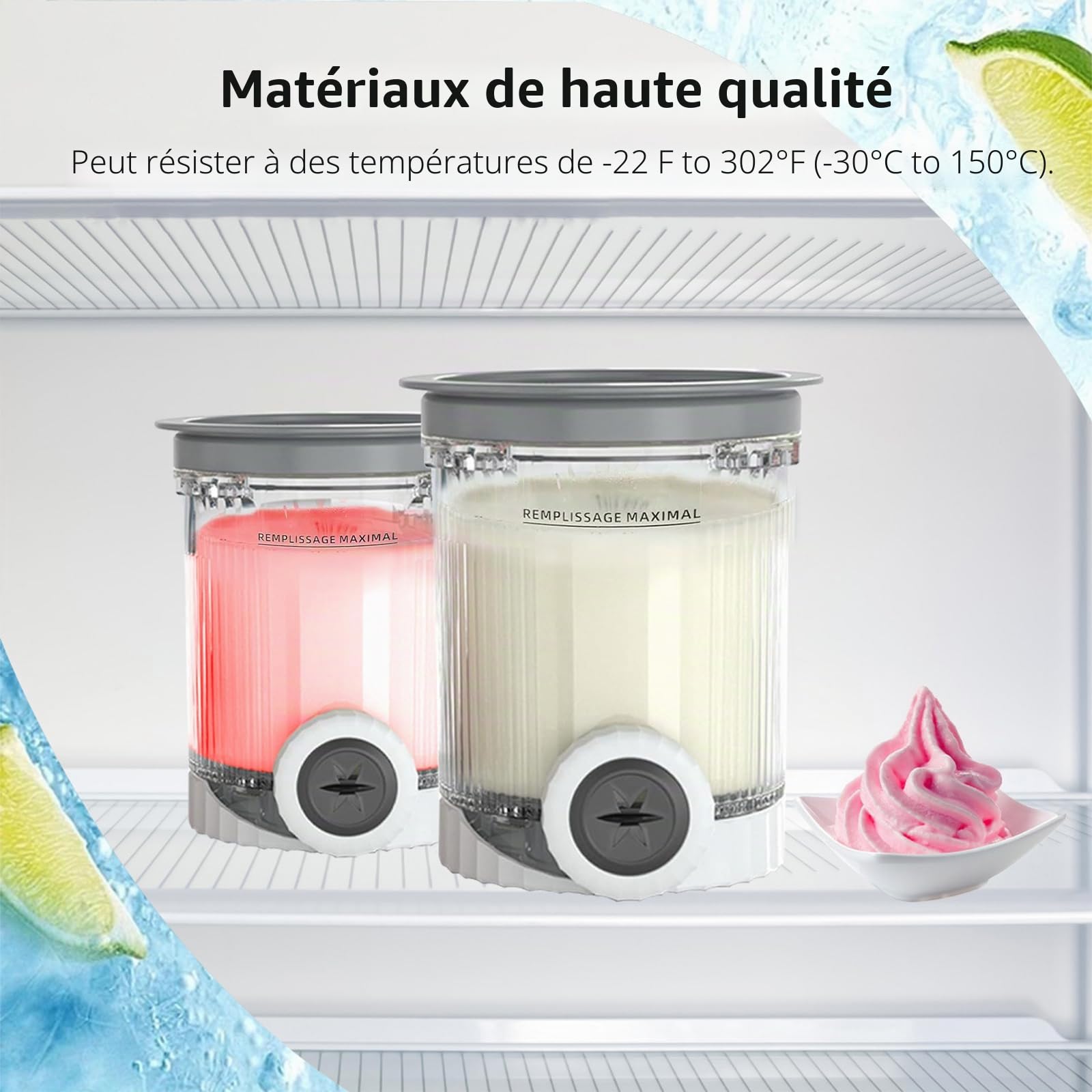 Lot de 2 récipients de 480 ml pour pintes Ninja Creami Swirl et couvercle, Compatible avec NC700 NC701 Série Ninja Creami Swirl Pintes, Sans BPA et passe au lave vaisselle