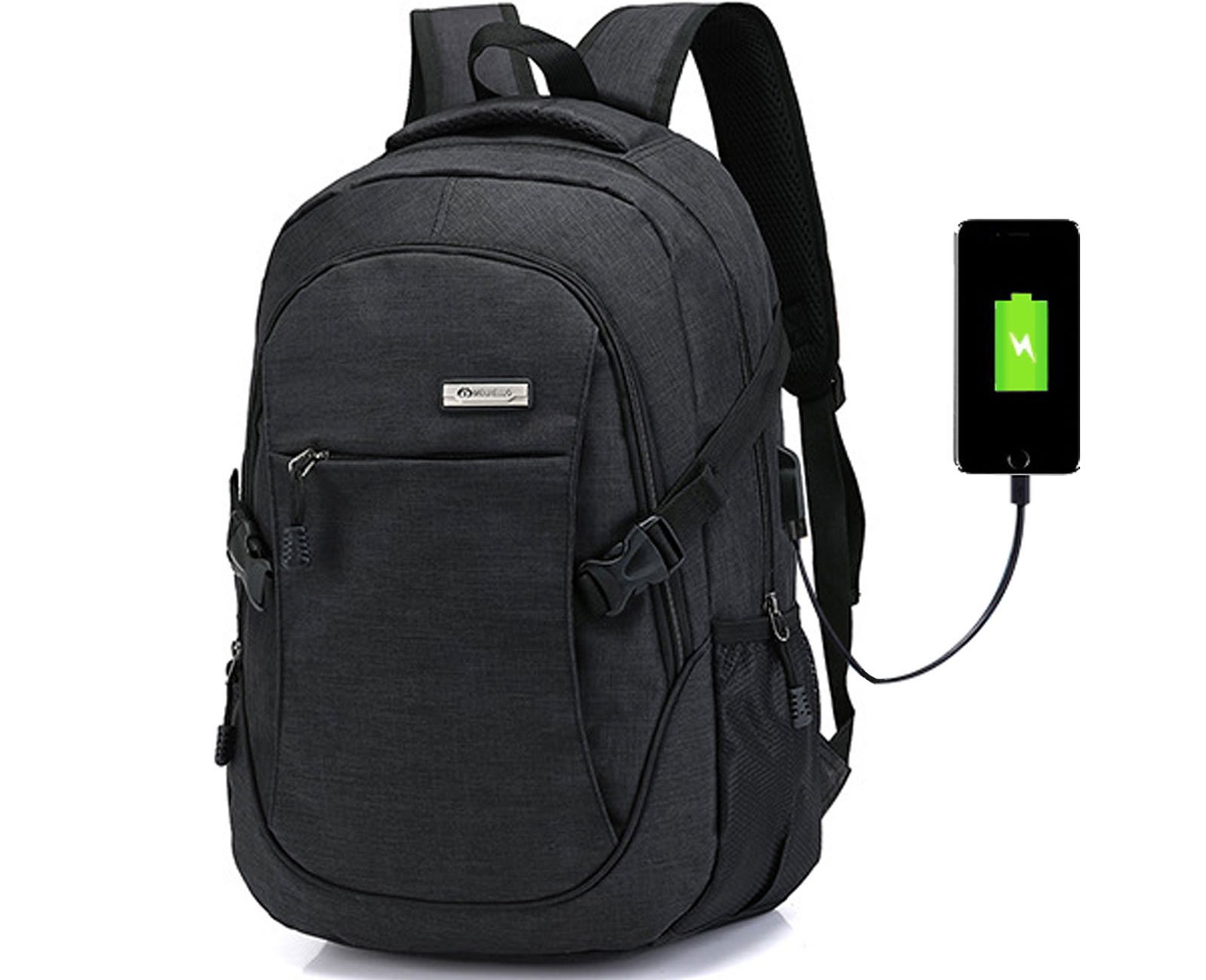 Doingbag Laptop Backpack Business Waterproof Hiking USB Charging Port Camping Outdoor Rucksack (Black)