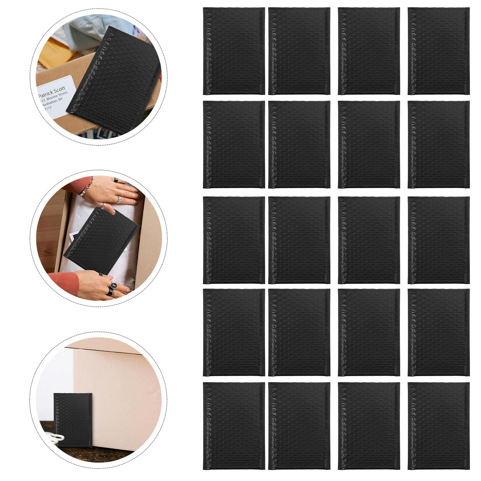 Anneome Buste Imbottite Nere 15x20+4cm 50 Pezzi Cuscino a Bolle Antivibrazione Impermeabili in Pe Chiusura Rapida Autoadesiva per Spedizioni e Ufficio