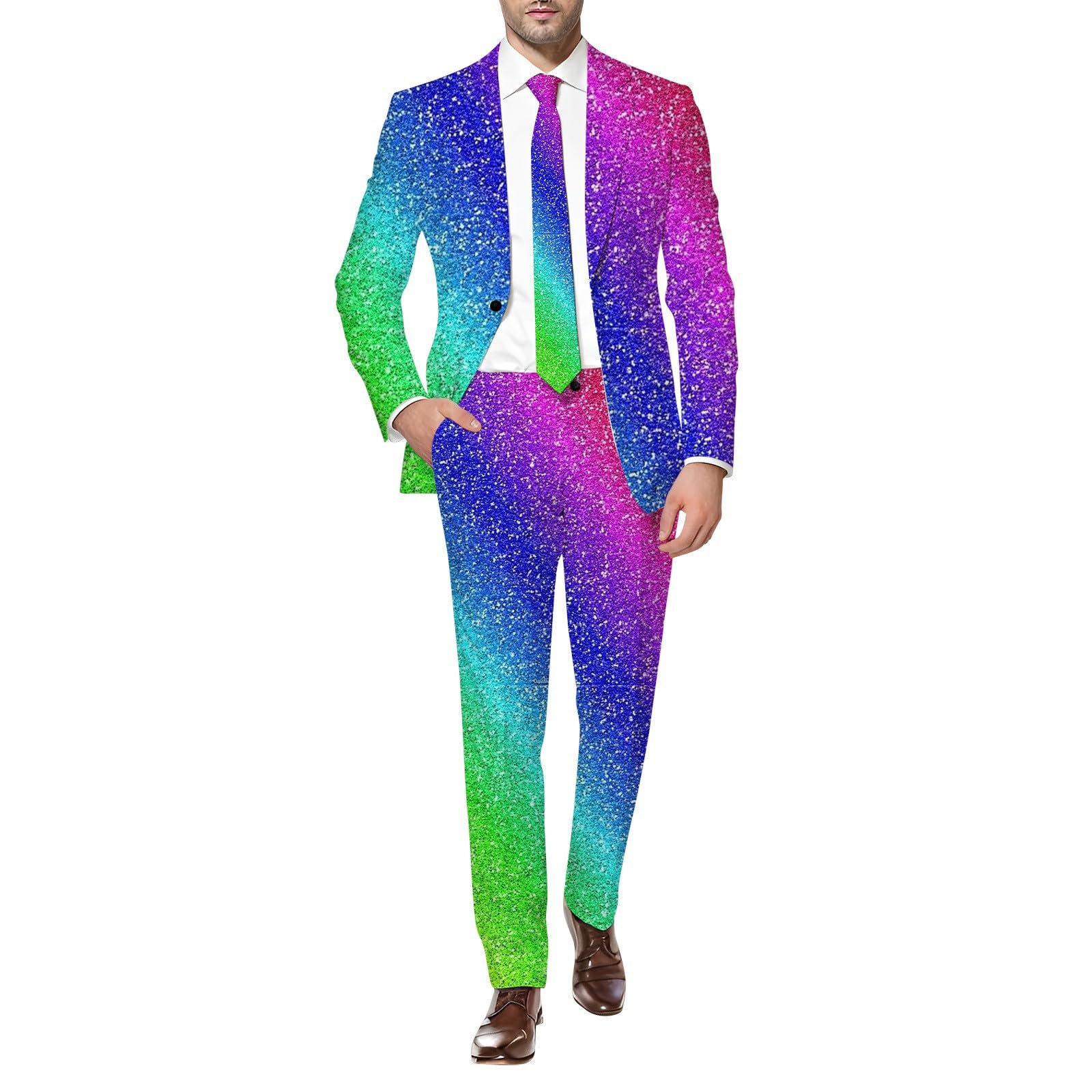 RUMAOZIA Men's Sequin Suit Set, Glitter Outfit, Men's Tuxedo Carnival 2-Piece Disco Sets, Glitter Jacket and Trousers, Carnival Metallic Sequin Suits, Glitter Suit, Party Performance Costume, Z05 Blue