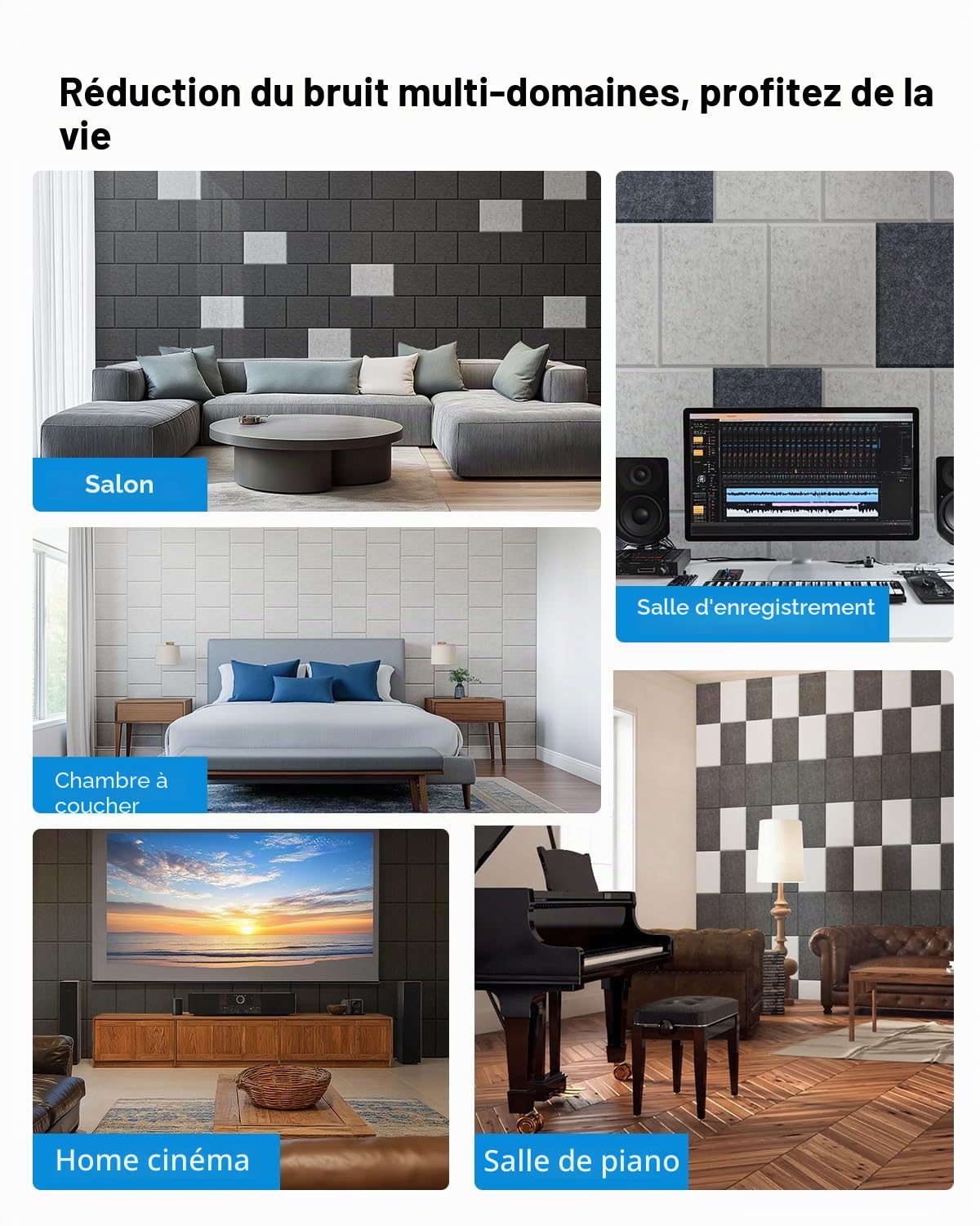 Soundsbay Panneaux Acoustiques Autocollant Noir Lot de 12 Pièces