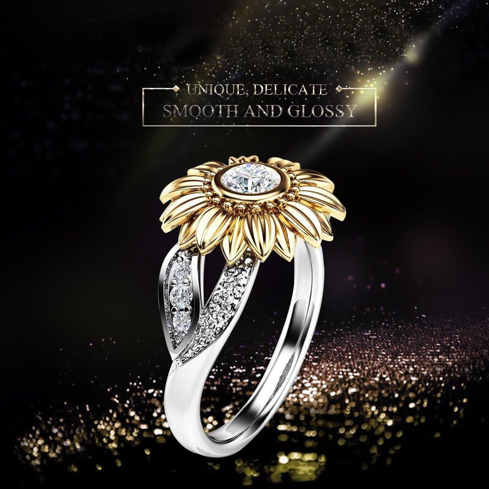 Ring Fashionable Round Copper Sunflower Ring with Bright Zircon Decoration 4 Sizes(7#)
