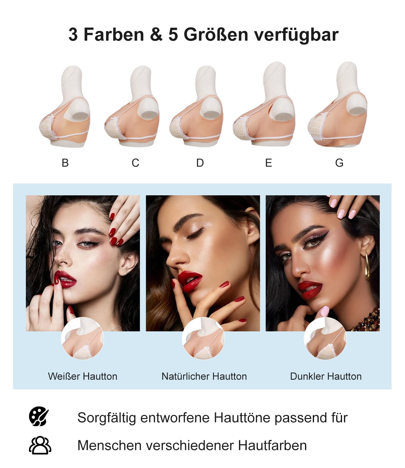 Peikey Silikon Brüste, [Rundhals-Version] Künstliche Brüste mit Geeignete BH, Realistisch Silikonbrustplatten Brustformen für Crossdresser, Weißer Hautton-Hochwertige Füllstoff, B Körbchen