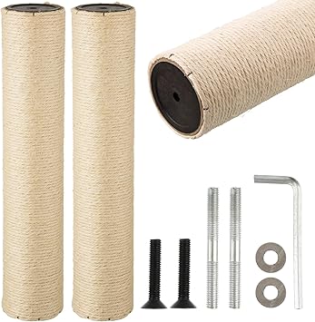 2 Root Cat Scratching Post Replacement 17.72×3.54 Cat Tree Scratch Post Replacement Natural Sisal Pole Cat Scratch Post Refill Pole Part with M8 Screws for Kitten Tree Tower Cat Furniture Accessories 2 Root Cat Scratching Post Replacement 17.72×3.54 Cat Tree Scratch Post Replacement Natural Sisal Pole Cat Scratch Post Refill Pole Part with M8 Screws for Kitten Tree Tower Cat Furniture Accessories