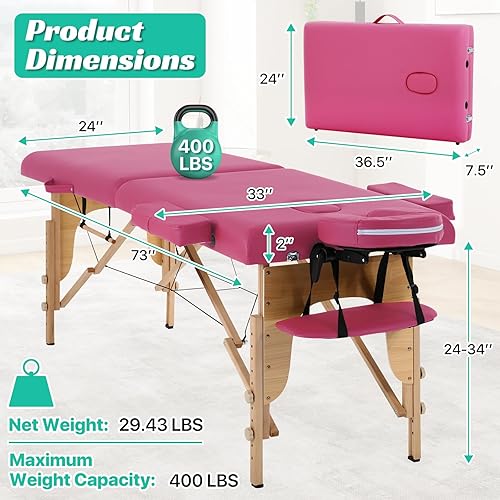 Miniatura 3 de Mesa de masaje portátil para pestañas, cama plegable de spa para terapia física, cama de tatuaje esteticista, rosa