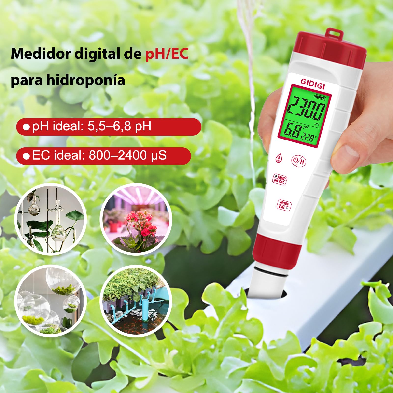 Medidor TDS pH EC 4 en 1 ph-metro para agua potable hidroponía acuario