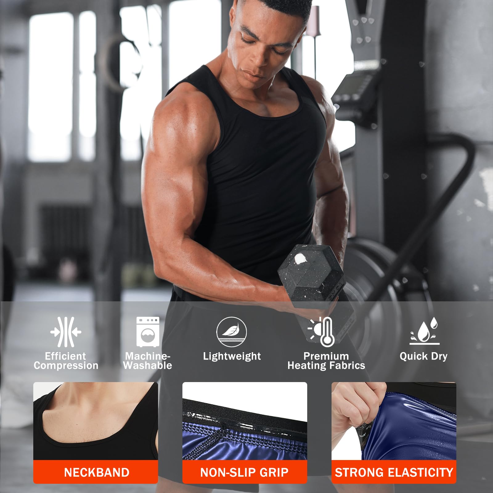 Donason Men's Sweat Vest Workout Waist Trainer Sauna Suit Shirt for Men Heat Trapping Compression Gym Slimming Tank Top 2