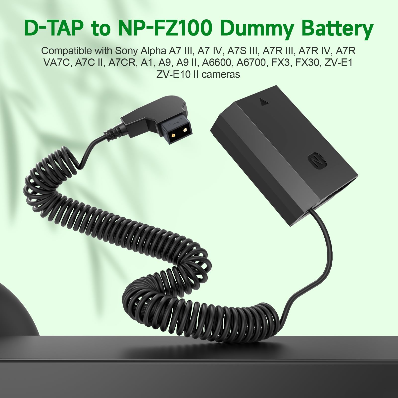Cavo di alimentazione D-Tap a NP-FZ100 con batteria fittizia per batteria V Mount, compatibile con Sony A1 A7 II A7 IV A7C A7C II A7C R A7R ШI A7R I A7R V A7S I A9 A9 II A6600 A6700 FX3 FX30 ZV