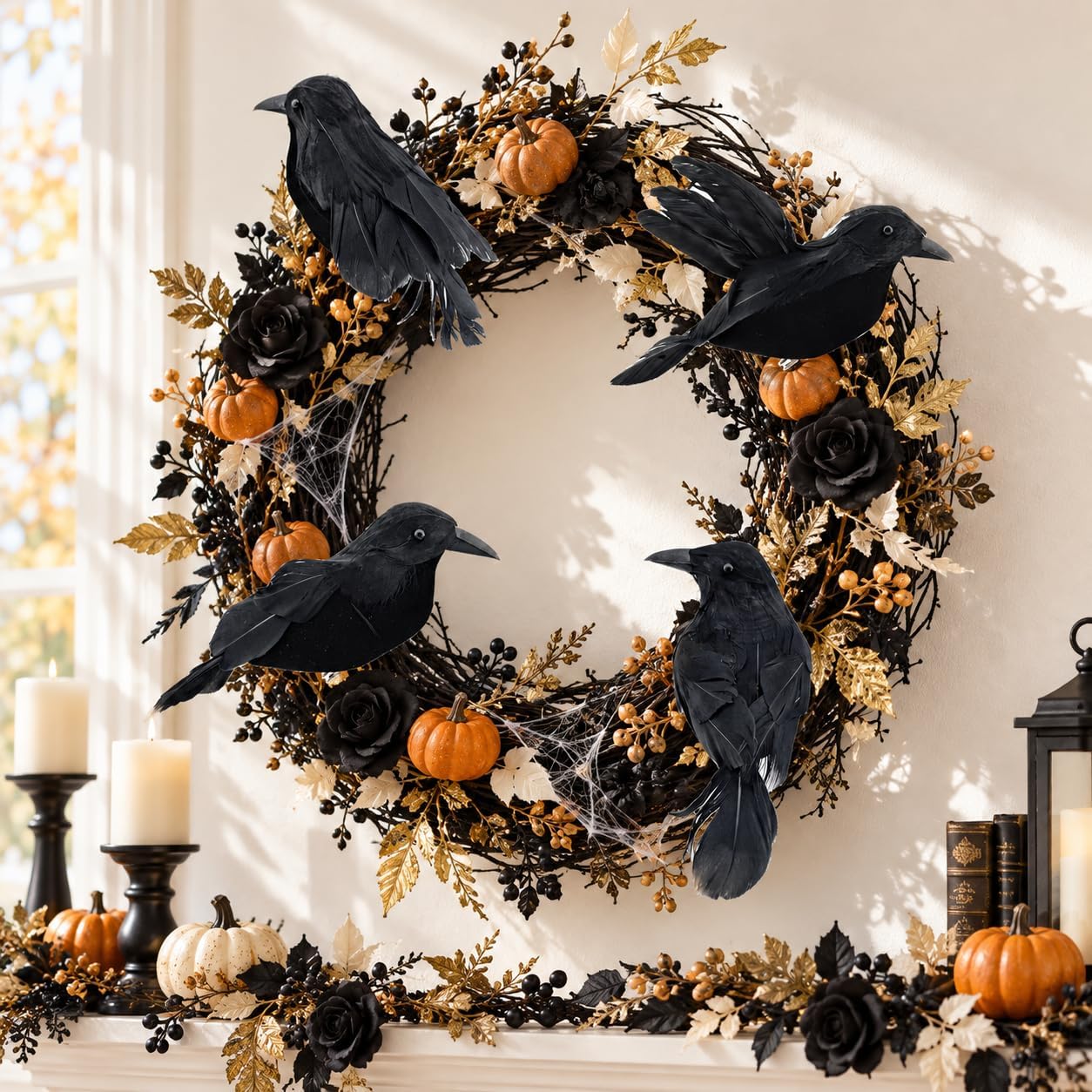 Realistic Black Crow Halloween Decor, 2 Pcs Clip On Feathered Artificial Crow Props Spooky Christmas Tree Ornaments