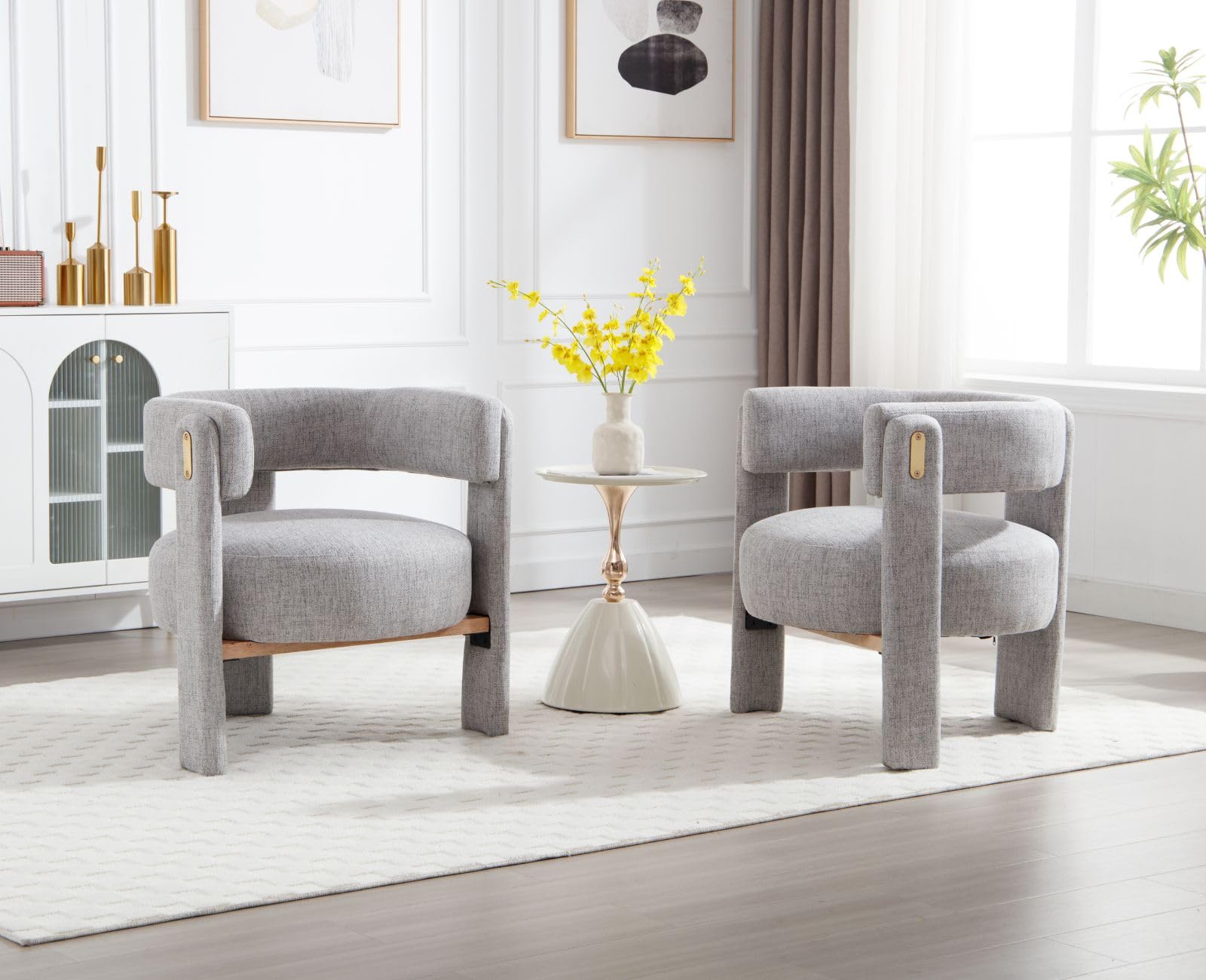 chairus Butaca Salón de Lino Sillón Dormitorio de Vestidor con Patas de Madera, Silla Lectura Habitación Moderna con Reposabrazos para Hogar/Sala de Estar, Gris