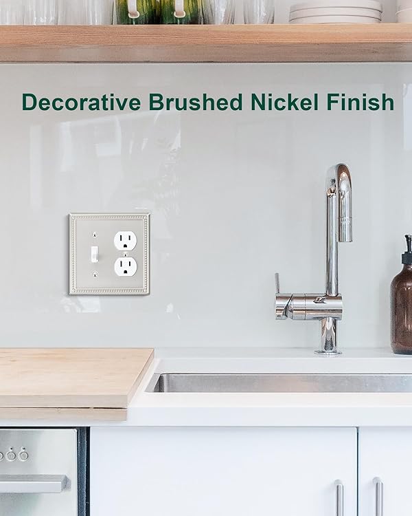 TREEWELL 2-Pack Combo Toggle/Duplex Light Switch Cover Plate, Brushed Nickel Metal Wall Outlet Cover, Decorative Classic Beaded Wall Plate by treewell - Image 3