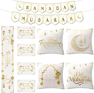 10PCS Ramadan Decorations for Home 2026 Ramadan Table Runner Ramadan Kareem Banner 4PCS Table Mats 4PCS Pillow Covers Eid ...