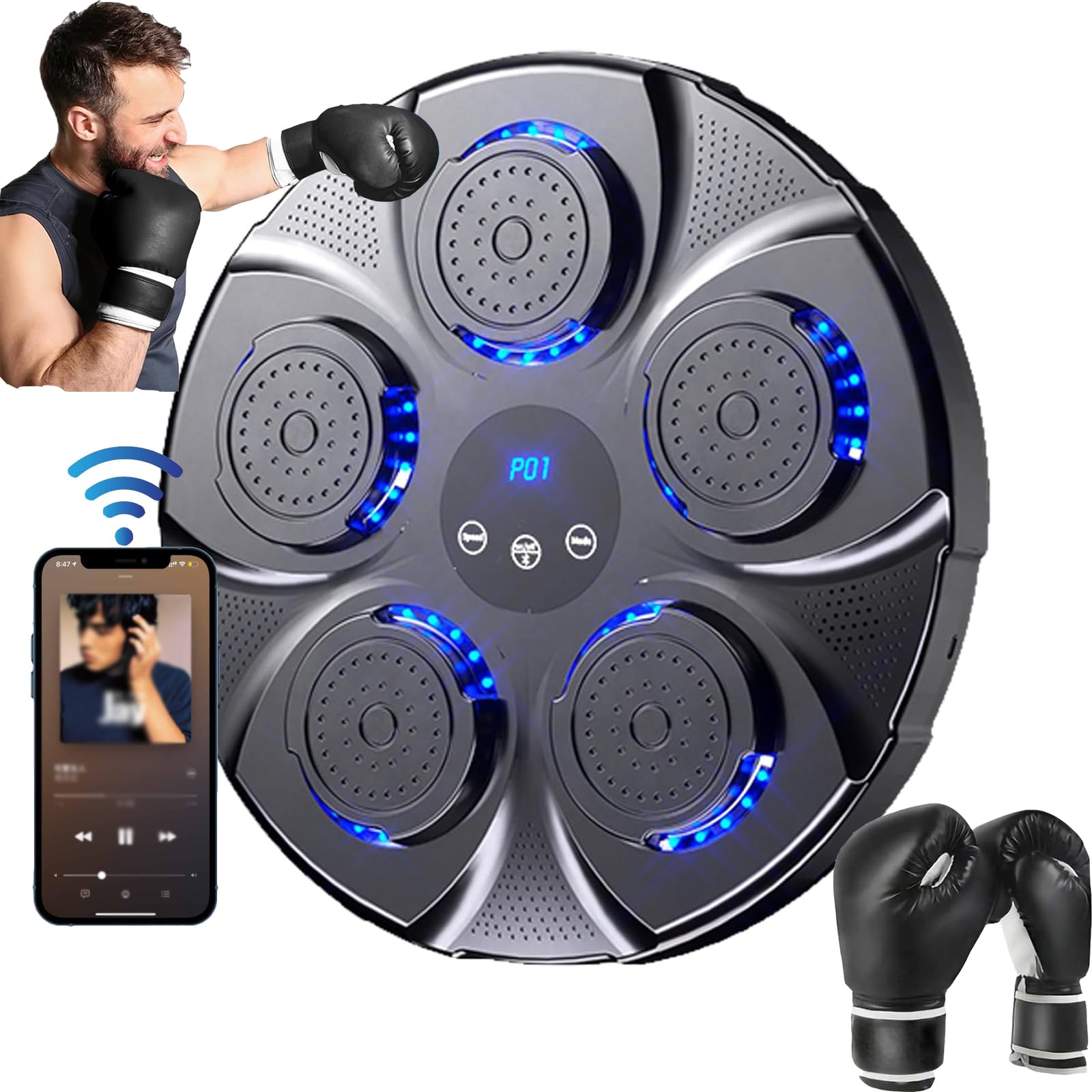 STIFFOUR Boxing Machine- Musical Boxing Machine with Gloves, Home Wall Mounted Fight Game, Agility Training for Kids and Adults - No Piercing Installation