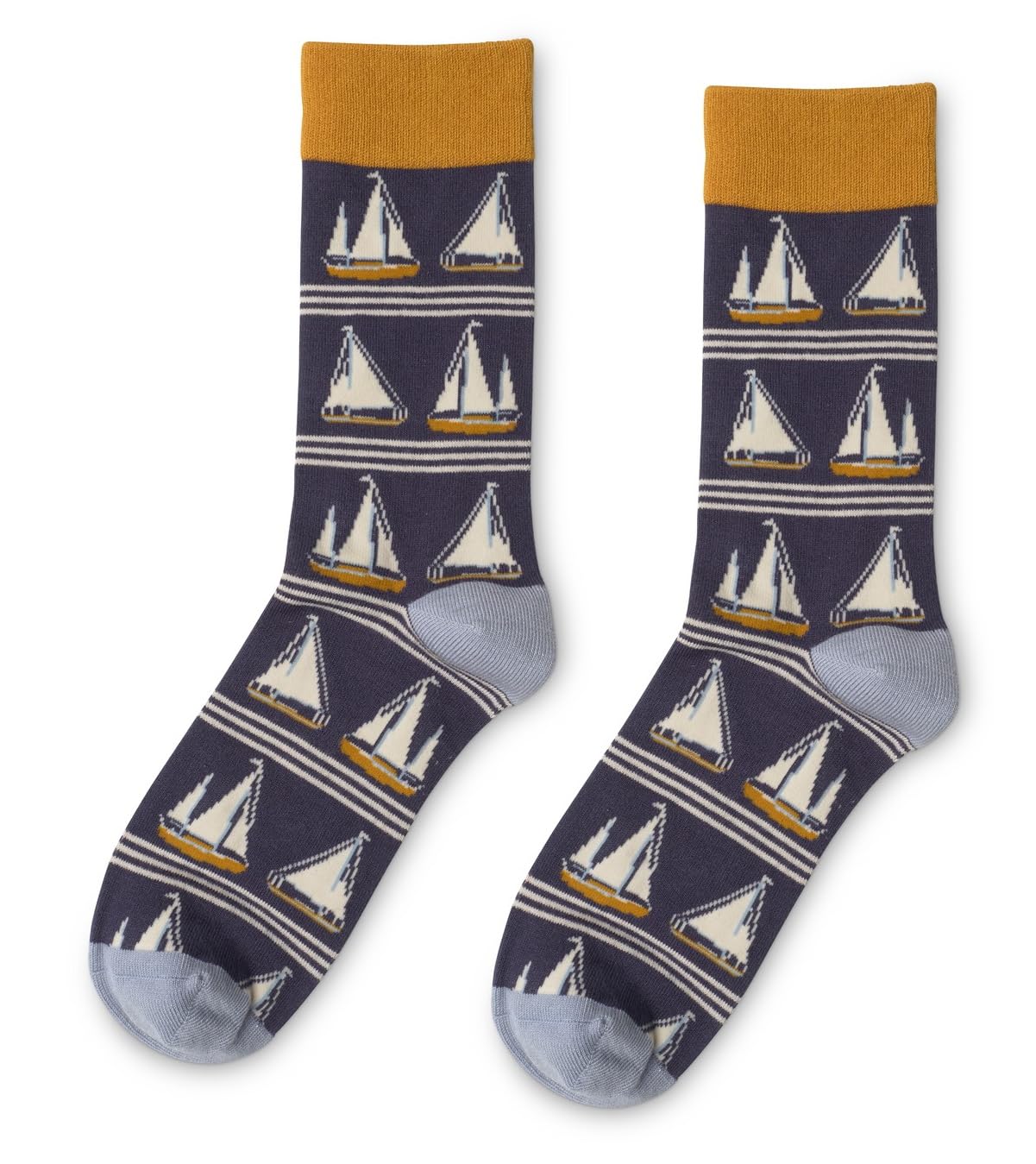 Lilyrosa Men's Blue Yacht Design Socks Bamboo Blend Size 8-11 Sailing Boat 1 Pair