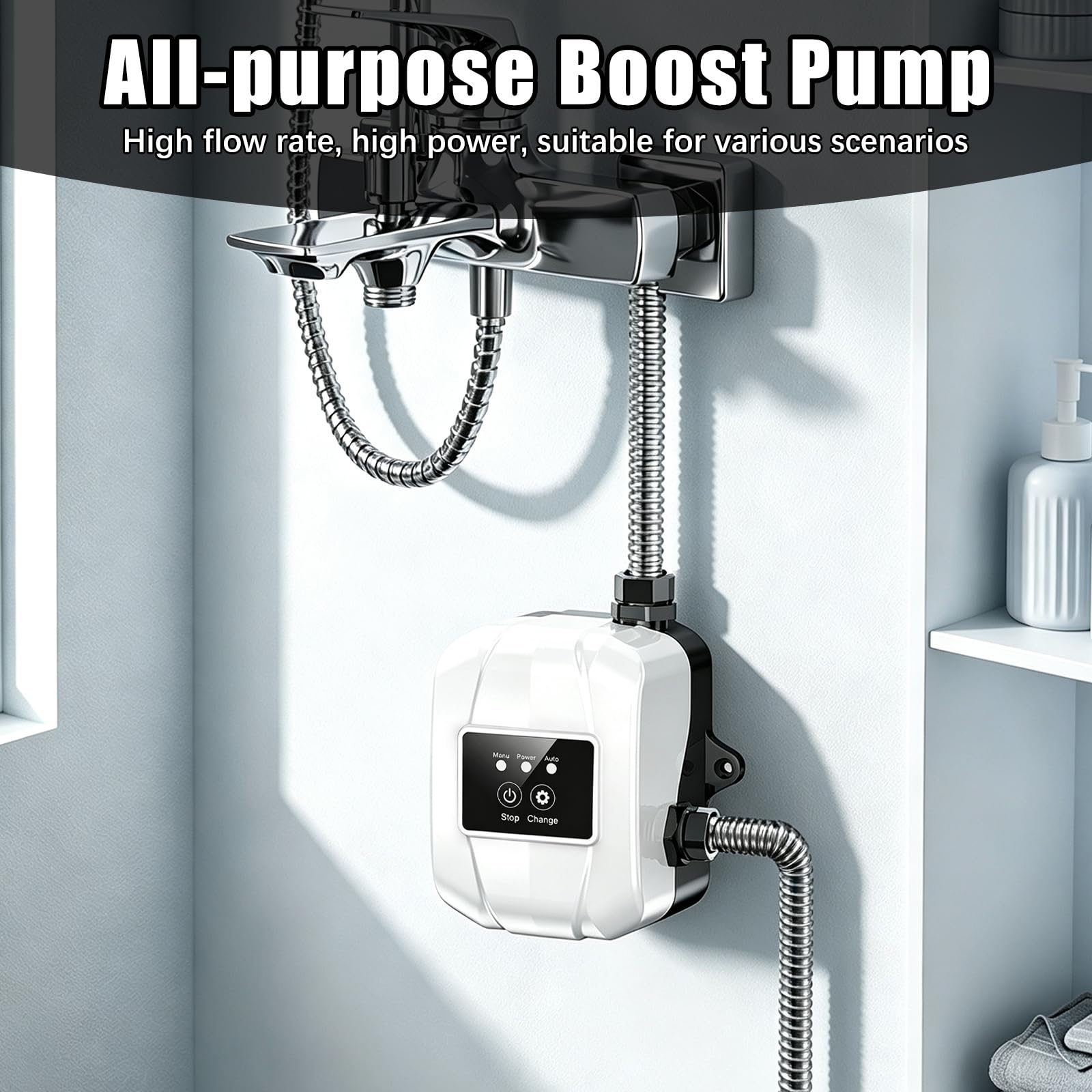 Amplificatore di pressione dell'acqua DC 24V 150W, pompa di aumento della pressione con motore in ottone, pompa da giardino autoadescante automatica compatta per doccia cucina irrigazione