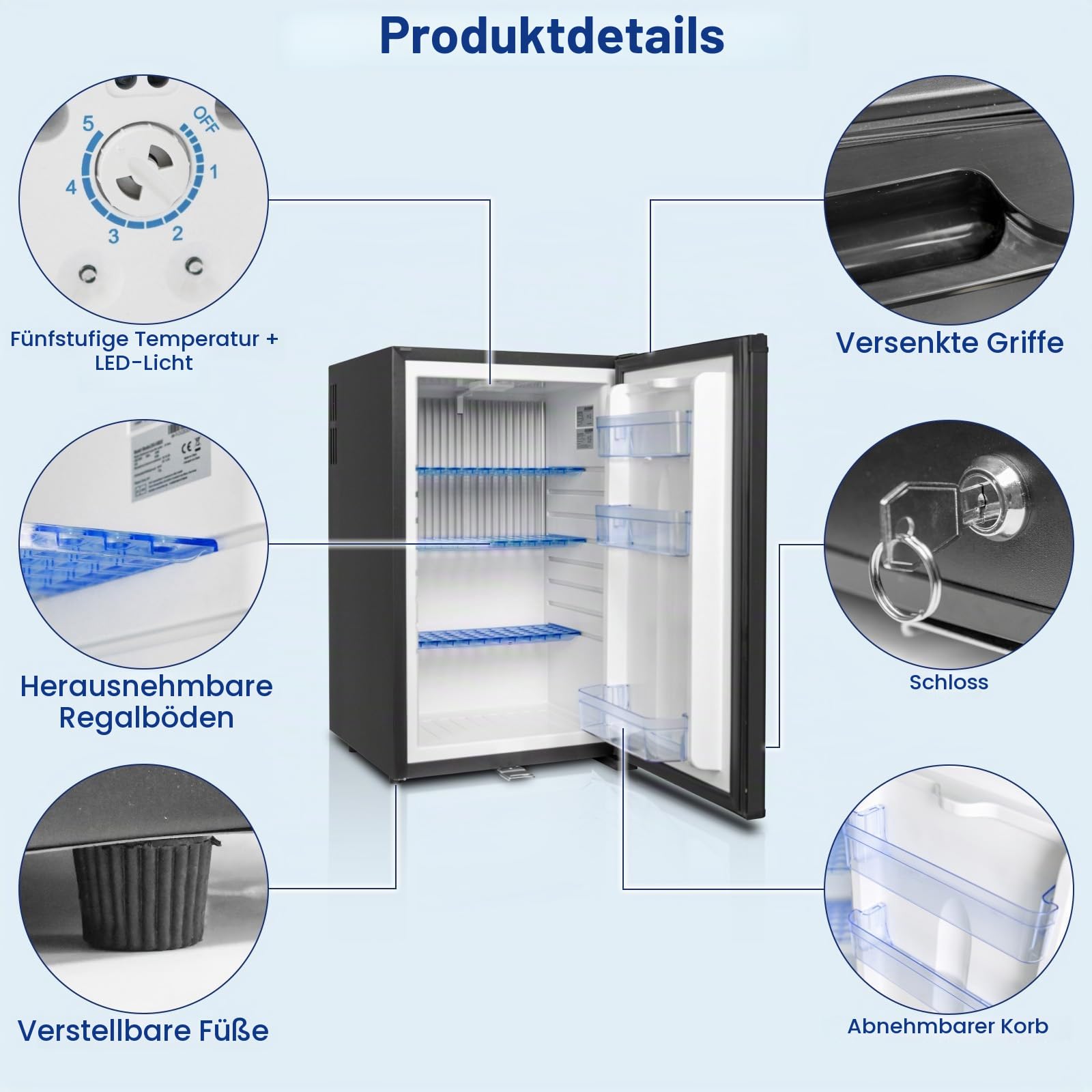 Smad 12V Kühlschrank 50L,Camping Kühlschrank 12v 230v, Leiser Wohnmobil Kühlschrank mit Schloss, Absorber Kühlschrank für Auto, Wohnwagen, Büro, Wendetür, Schwarz