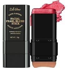 Facial Blush Stick with Brush, Creamy Lip & Cheek Color with Caesalpinia Sappan Extract, Pearl Deep Pink, 0.5 Oz