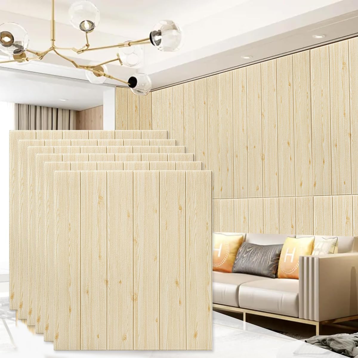 HASTHIP® 6Pcs 3D Wall Stickers, 27.5 Inches Square Beige Wooden Texture Wall Panels Peel and Stick, Self-Adhesive Wall Panels with XPE Material for Interior Wall Decor, Bathroom, Home Decoration (B0DFQ9BF8T) Amazon Price History, Amazon Price Tracker