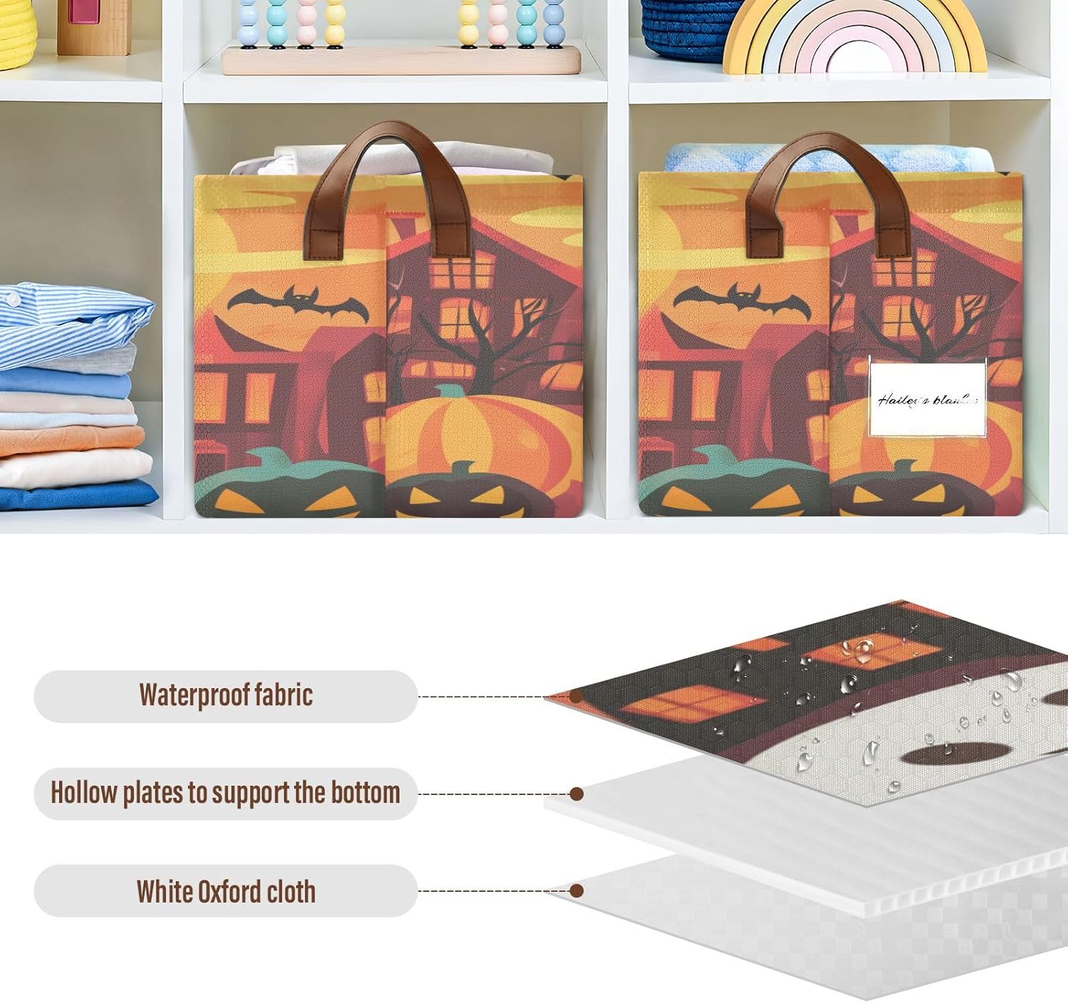 Halloween Pumpkin Orange 2 Pack Fabric Storage Bins for Shelves Collapsible Cube Storage Bin Basket Storage Cubes with Handle Underbed Storage Bins for Office Closet Home Clothes