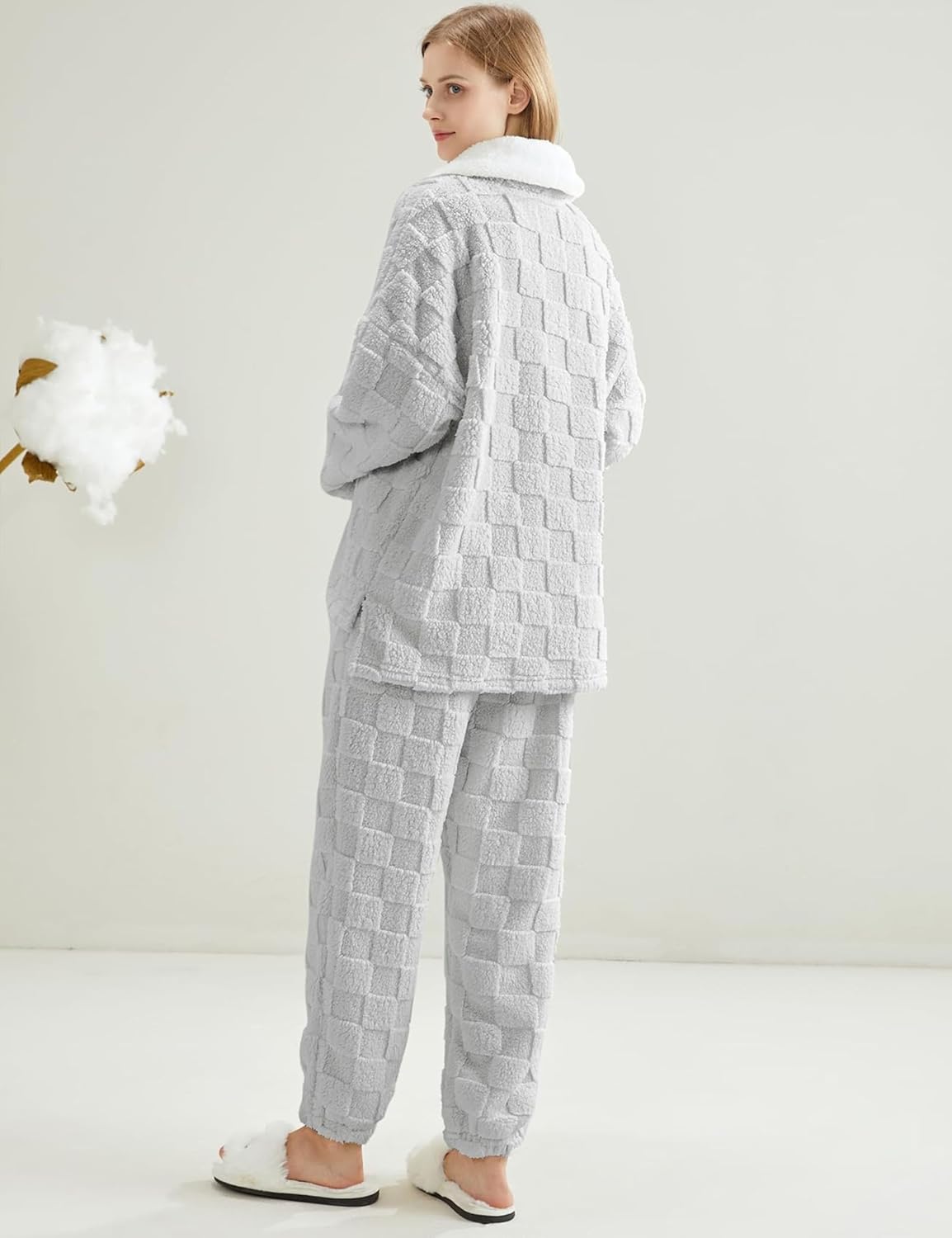 Women's Ultra-Soft Fleece Pajama Set Cozy 2-Piece Flannel Sleepwear with Pullover Top & Pants Warm Fuzzy Winter Pjs - Image 6