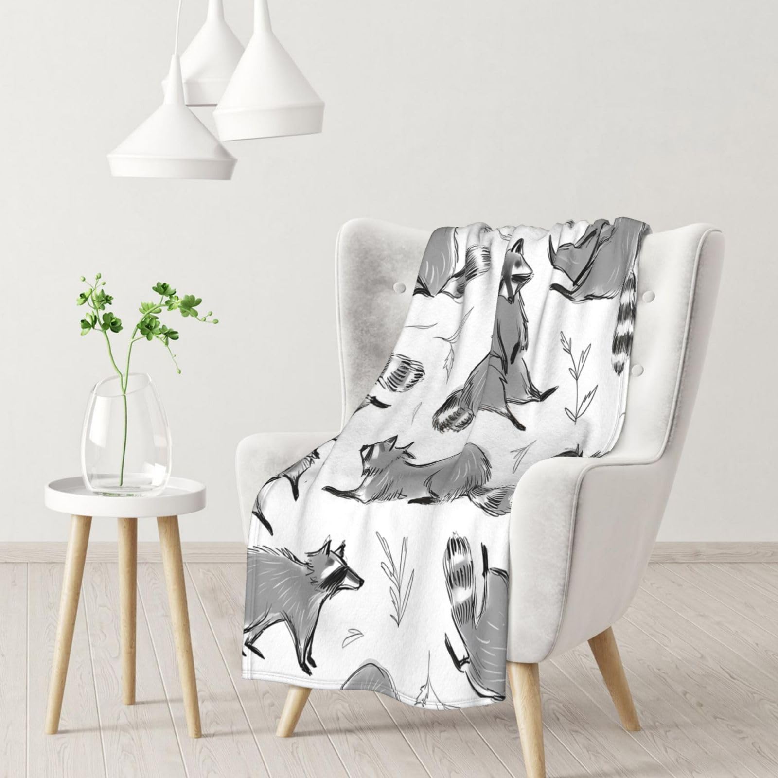 Inomak Unisex As Picture Cute Racoon,Soft Blanket Warm Anti-Pilling Flannel Plush Throw Blanket 76 X 102 Cm