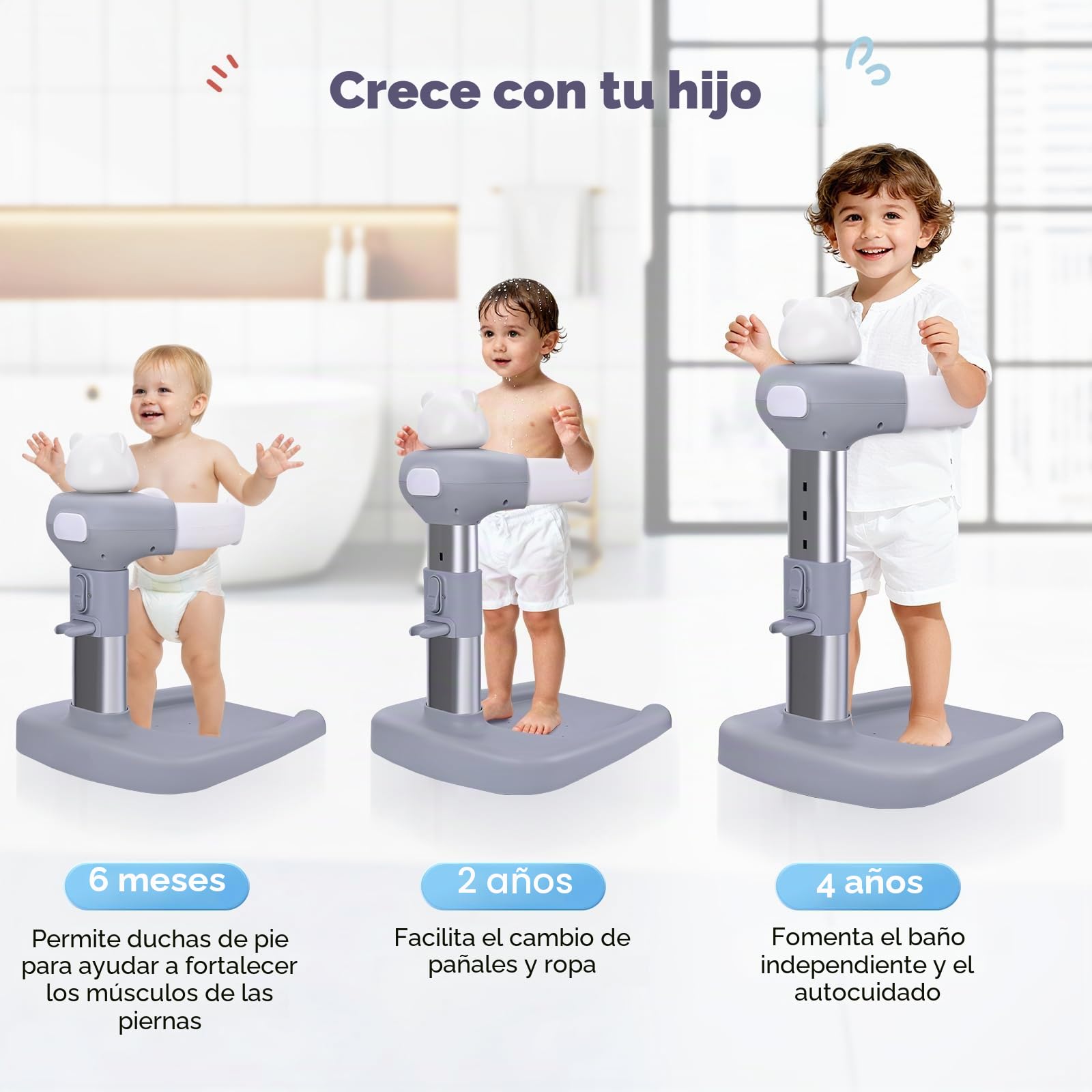 Soporte Baño Bebe,Soporte de baño y ducha para bebé,Torre de Bañera Ajustable para Bebé que se Pone de Pie, Portátil Soporte de Ducha con Base Antideslizante, Durante 8-36 Meses