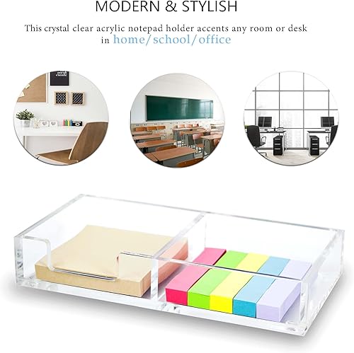 Miniatura 10 de Soporte de notas adhesivas de acrílico 2 en 1 para organización de escritorio, oficina, hogar, escuela, dispensador de notas para bloc de notas de 3