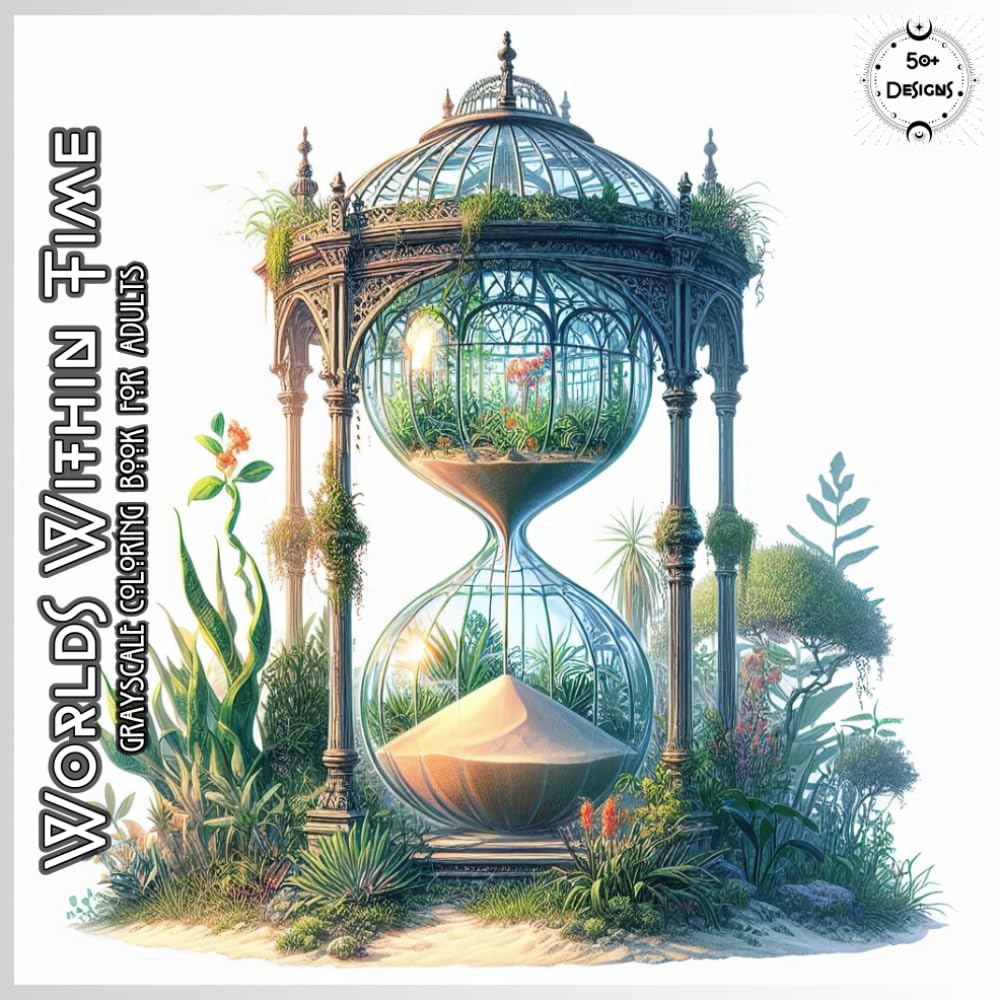 Worlds Within Time Grayscale Coloring Book for Adults: Featuring Whimsical Hourglass Designs of Miniature Worlds for Relaxation and Creativity. (Whimsical world inside small things.)