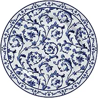 Prato Parede Decorativo Cerâmica Mandala Arabesco Azul e Branco com Suporte Diâmetro 20,5cm