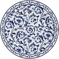 Prato Parede Decorativo Cerâmica Mandala Arabesco Azul e Branco com Suporte Diâmetro 20,5cm