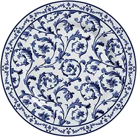Prato Parede Decorativo Cerâmica Mandala Arabesco Azul e Branco com Suporte Diâmetro 20,5cm