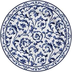 Prato Parede Decorativo Cerâmica Mandala Arabesco Azul e Branco com Suporte Diâmetro 20,5cm