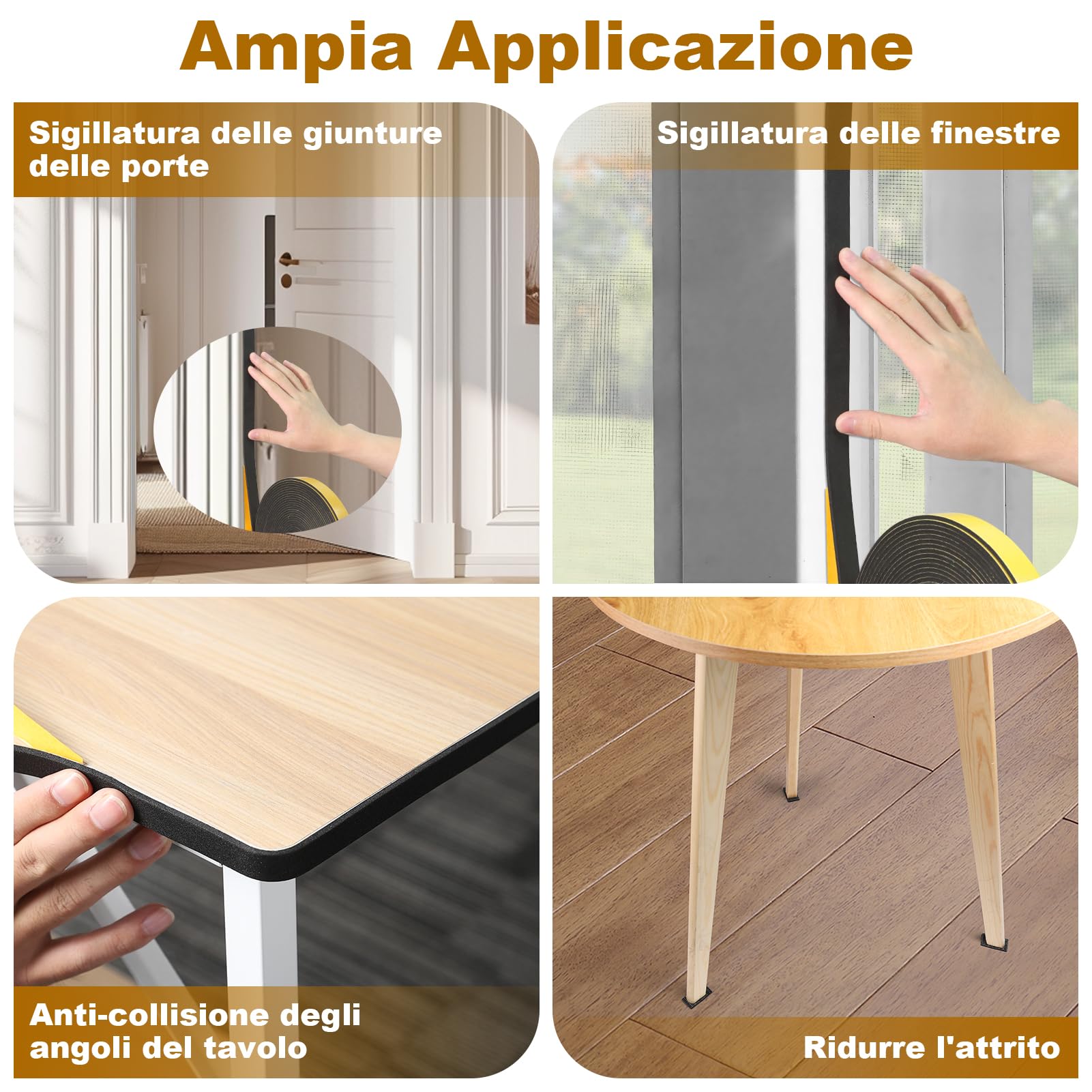 Nastro Autoadesivo in Schiuma, 20x 3mm Schiuma Nastro Paraspifferi Porta, Resistente alle intemperie, fonoassorbente, elimina spifferi da Porte e finestre, Totale 10m