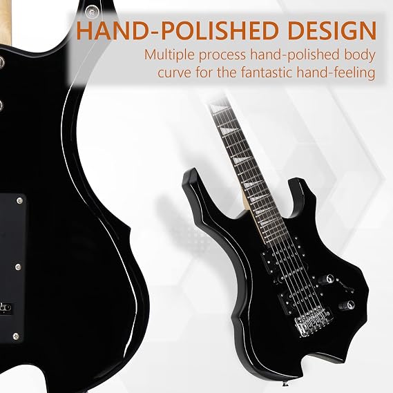 Ktaxon Burning Fire Design Electric Guitar Kit, 36-inch HSH Pickup Electric Guitar Beginner Guitar Set with Amplifier, Rosewood Fingerboard, 5-Ways Pickup Switch (Black)