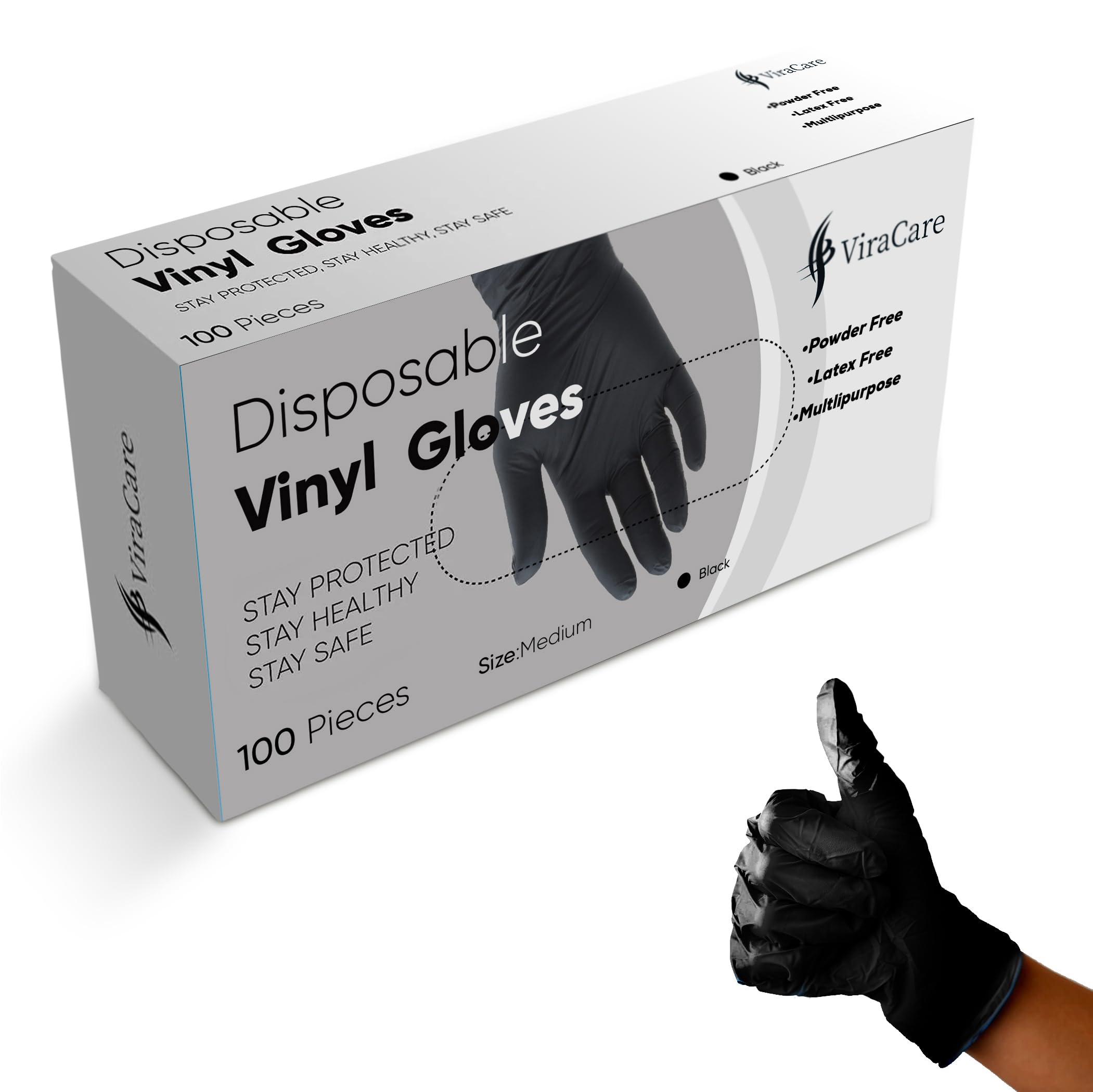 500 x Black Disposable Gloves | Vinyl Gloves Disposable | Latex free Gloves | Powder Free Gloves | Black Gloves Disposable | Strong And Non-Sterile | (Medium, 5 Packs of 100)
