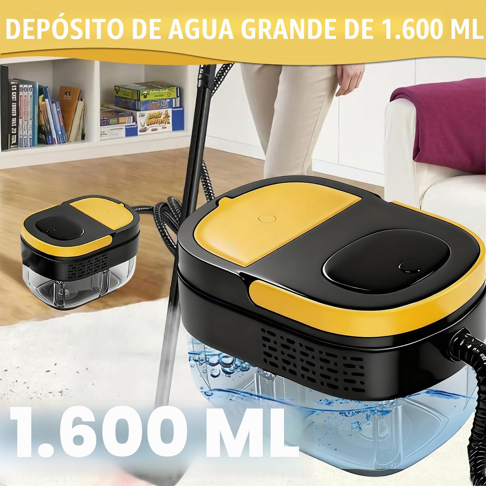Limpiador a Vapor Portátil, 2500W Potente Limpiador a Vapor para el Hogar, 3 Velocidades Ajustables,17 Accesorios, Depósito de Agua de 1600 ml, Presión de 4 Bar, para Cocina, Ventanas, Pisos, Autos