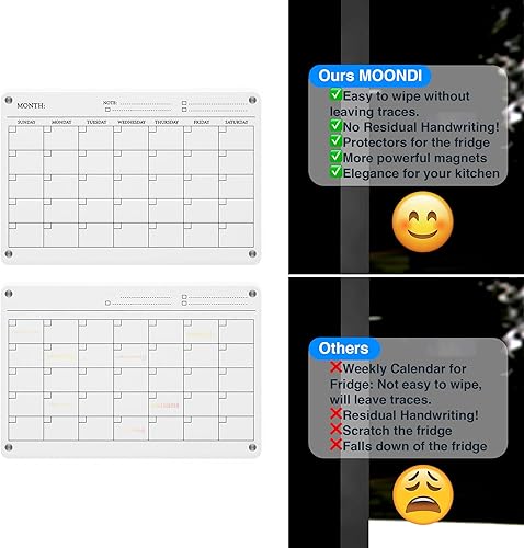 Miniatura 4 de MOONDI - Calendario acrílico magnético para refrigerador, calendario transparente para nevera, borrado en seco, calendario magnético para nevera,
