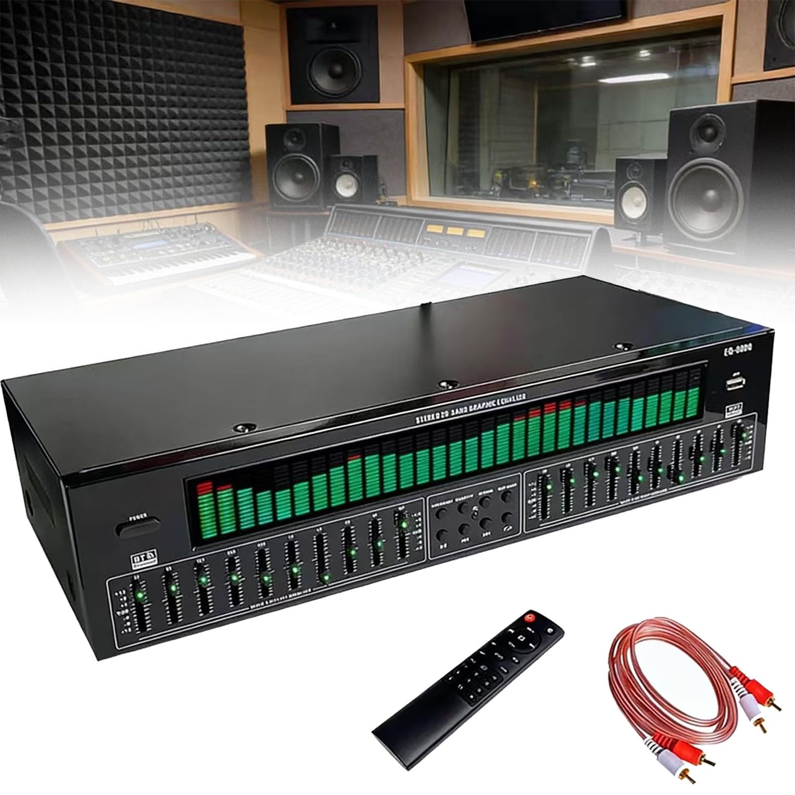 Ecualizador gráfico con Bluetooth, pantalla de espectro dinámico y reducción de ruido para escenario, concierto, hogar y estudio de grabación, mejora la calidad del sonido