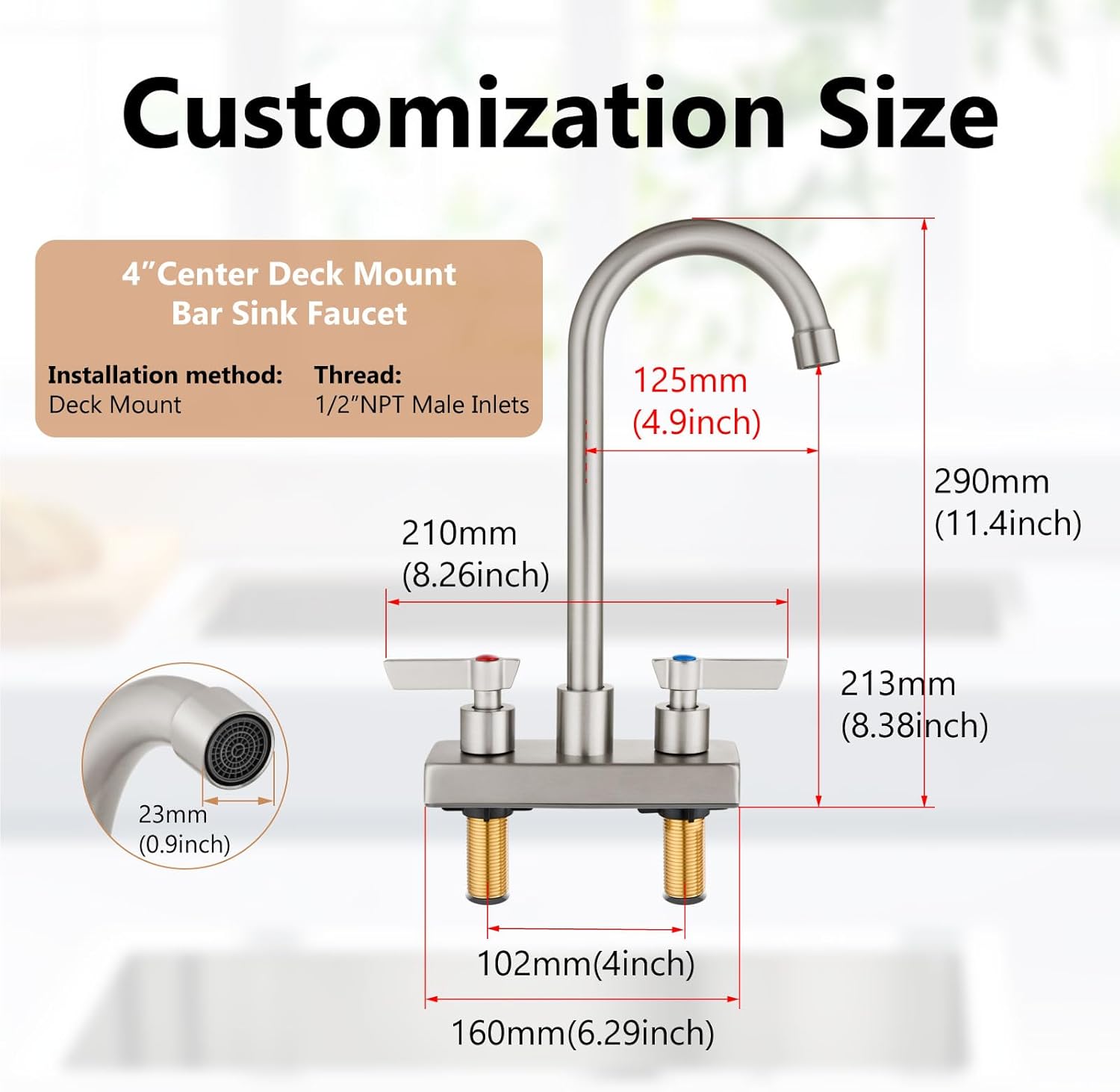 Bar Sink Faucet 4 Inch Center Deck Mount,2 Hole Prep Sink Faucet Dual Handles Commercial Utility Laundry Kitchen,Brushed Nickel