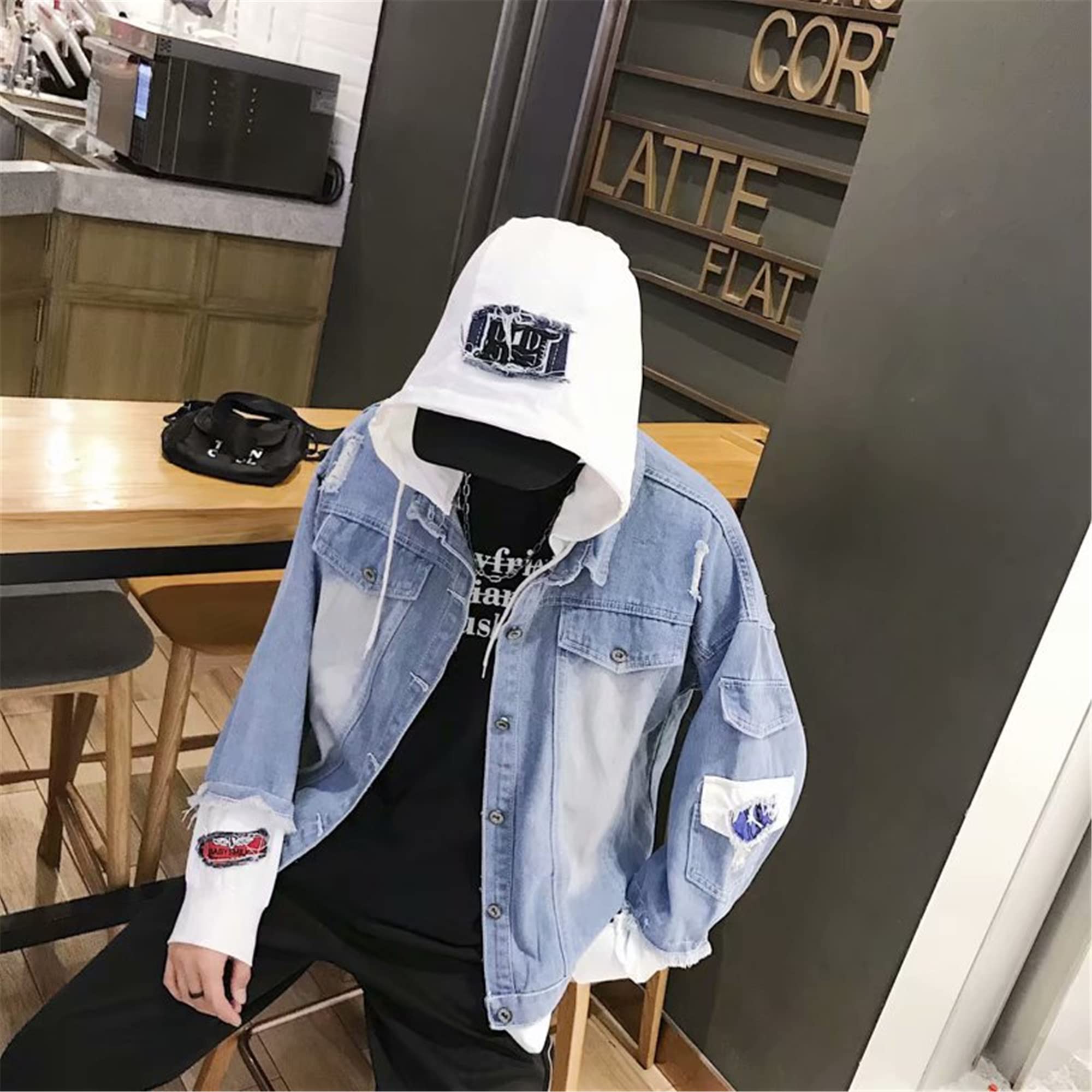 Lpstop Neuheit Rotes Herz Jeansjacke Liebesherz mit Smile Teeth Print Hoodie Y2K Jacke für Damen Herren