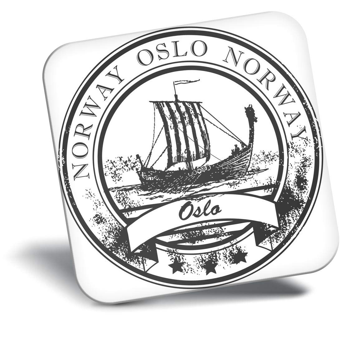 Destination Vinyl Ltd Fridge Magnet Bw - Oslo Norway Norweigan Travel Stamp #40433
