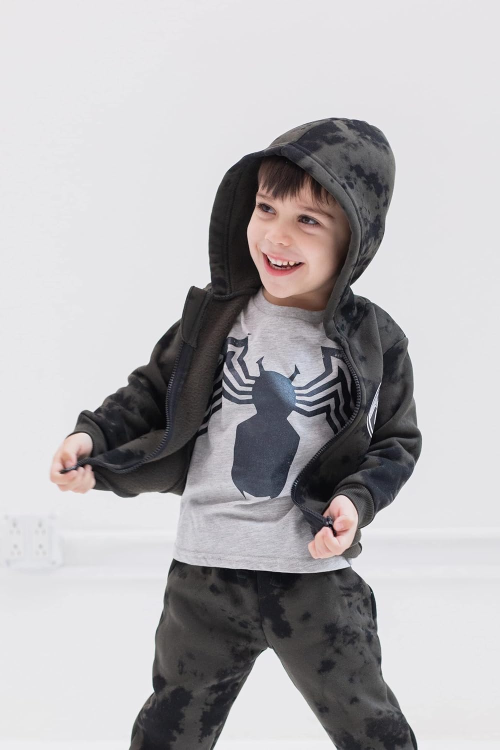 Marvel Avengers Spider-Man Little Boys Zip Up Fleece Hoodie Graphic T-Shirt and Jogger 3 Piece Outfit Set Toddler to Big Kid