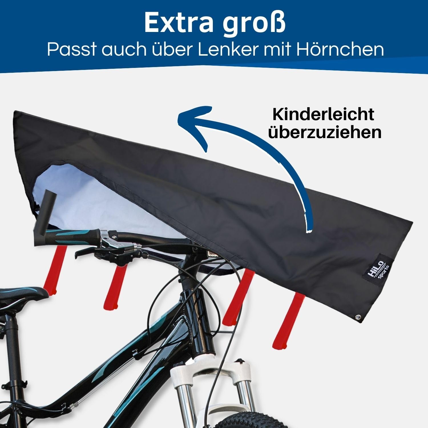 HiLo sports Lenkerschutzhülle E-Bike wasserdicht - [Für alle Fahrradlenker] - Passt auch für große Lenker mit Hörnchen - Reißfester Fahrrad Transportschutz - Fahrradschutz Heckträger (Rot)