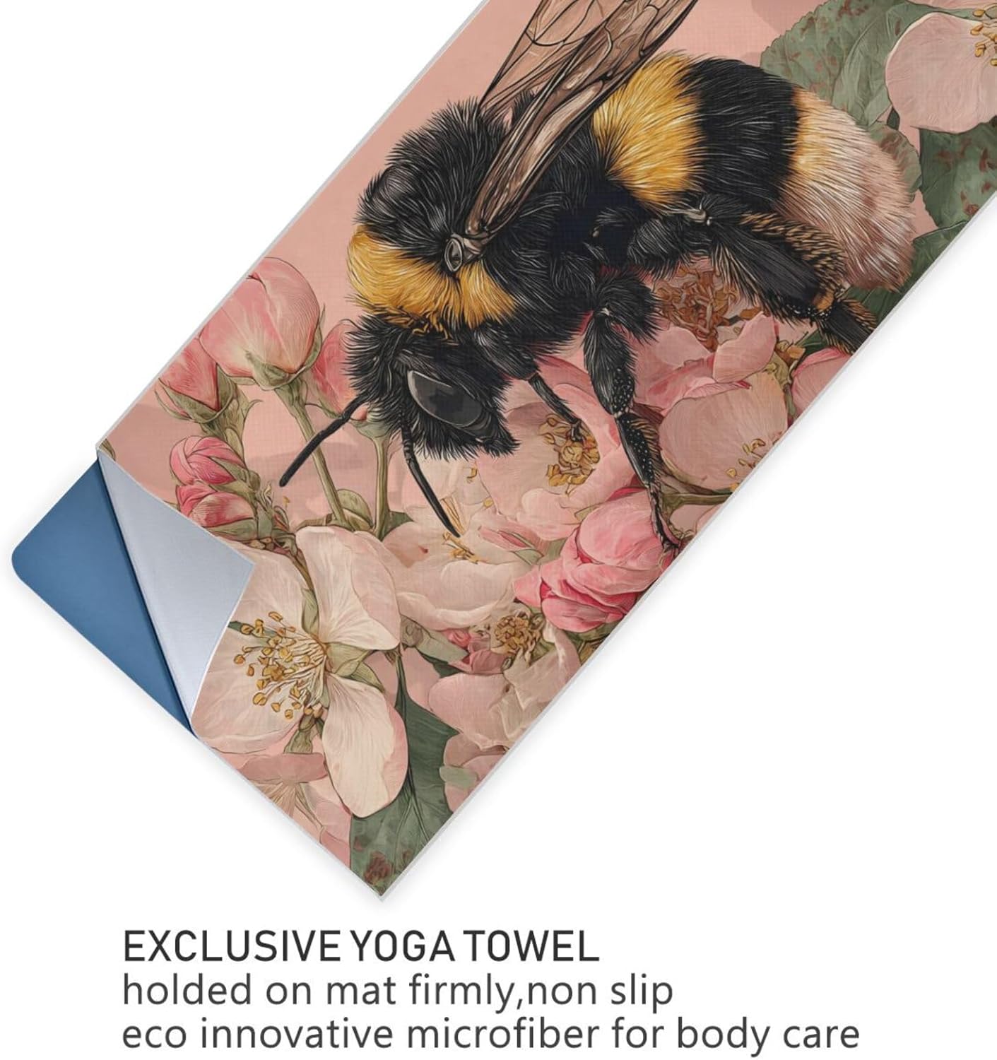 Bee Flower Hot Yoga Towel – Stylish, Non-Slip, Grip Dots, Super Absorbent, 27" x 73" - Yoga Mat Towels for Exercise, Fitness
